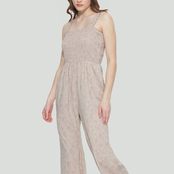 Dex Pants - Dex Cottagecore Jumpsuit Floral Smocked Top Wide Leg Comfortable Jumpsuit Size M